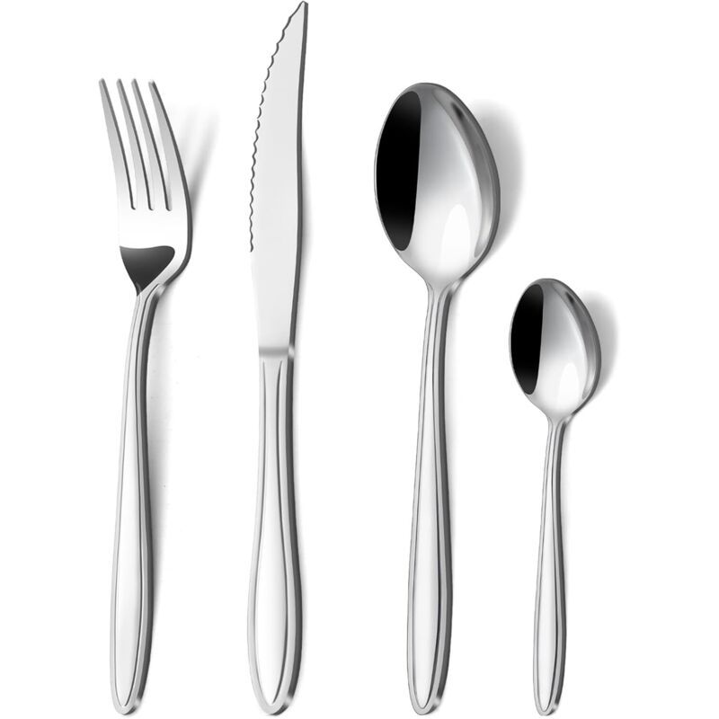 24, Fork and Spoon Dishwasher Safe Piece Stainless Steel Cutlery Set for 6 People with Straight Handles Elegant Cutlery Set Including Knife