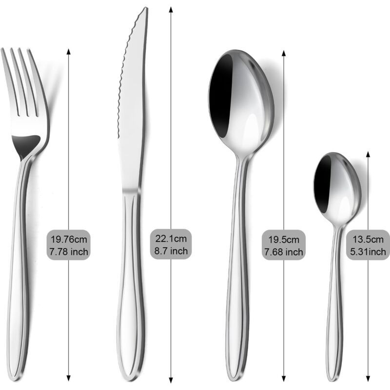 24, Fork and Spoon Dishwasher Safe Piece Stainless Steel Cutlery Set for 6 People with Straight Handles Elegant Cutlery Set Including Knife