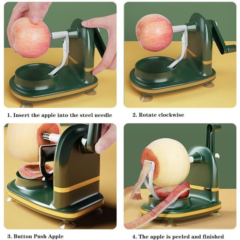 Rotary Hand and Apples Round Potatoes Suitable for Vegetables Cranked Vegetable Peeler with an Apple Slicer Attachment. Easy to Clean.