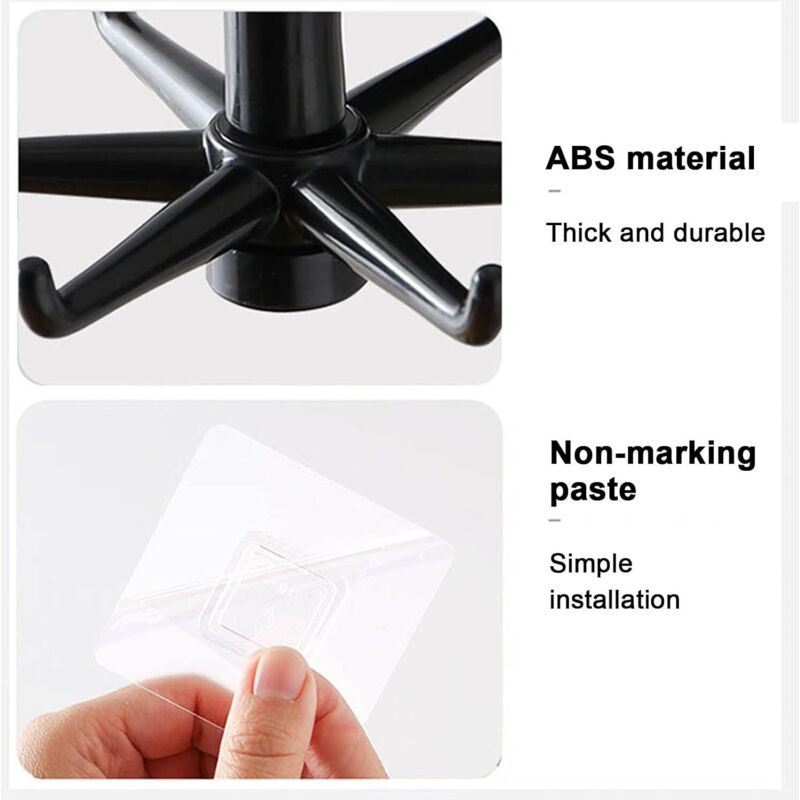 2 Pcs Rotary a 360 Degree Door Self-Kitchen Accessory Organizer Adhesive Kitchen Utensil Rack 6 Hook