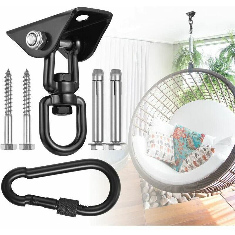Ceiling Hook for 360 Degree Swivel Hanging Chair Wood, Yoga Swing, Veranda Suspension, Playground Trapeze Chair Hook with Screws for Concrete