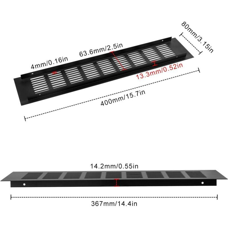 Mesh of Aeration in Aluminum a Encastrer Black, Mesh of Ventilation Angulaire for the of Placards and of Chambres, 400 mm