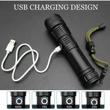 9000 Lumens Ultra Powerful LED Flashlight USB Rechargeable XHP70 Pocket Torch - Side View