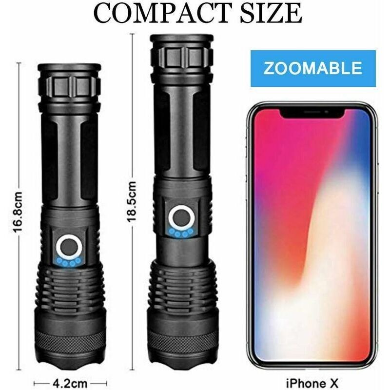 9000 Lumens Ultra Powerful LED Flashlight USB Rechargeable XHP70 Pocket Torch