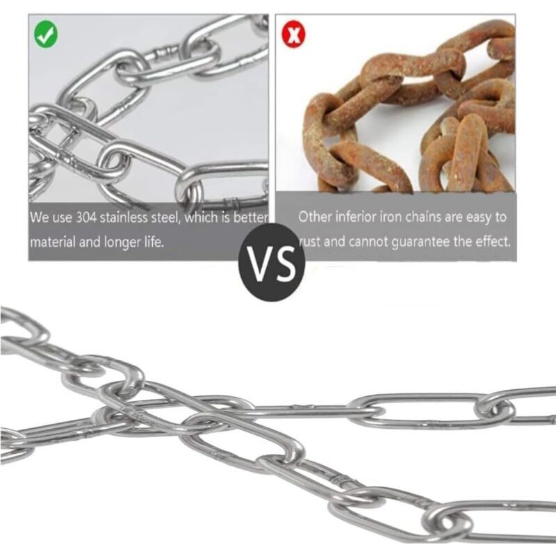 2 Pcs Chain in Steel Stainless Chain Steel and Carabiner Chain of Maillon of Extension for Hanging Chain of Anchor Hammock, 3mm, 2m