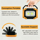 1 Pcs Floodlight LED Rechargeable 30W 2000LM Chantier Light of Work with 2X COB LED USB for Camping, 3 Modes Battery Contient - Front View