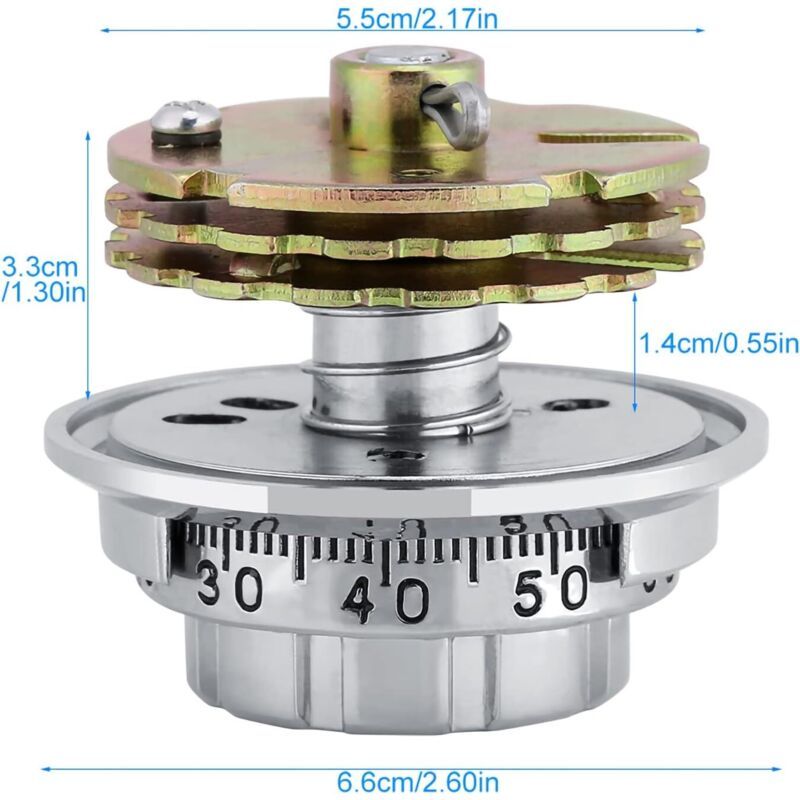 Metal Combination Padlock with Disc Code Anti-Theft Robust, Chrome Jewelry, Cabinets Diameter, for Safes, 6.6 cm Diameter
