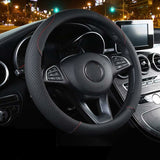 Car Steering Wheel Cover Red Black and, Anti-Slip Elastic, Breathable Carbon Fiber Steering Wheel Cover, 3739CM - Front View