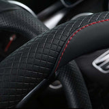 Car Steering Wheel Cover Red Black and, Anti-Slip Elastic, Breathable Carbon Fiber Steering Wheel Cover, 3739CM - Top-Down View