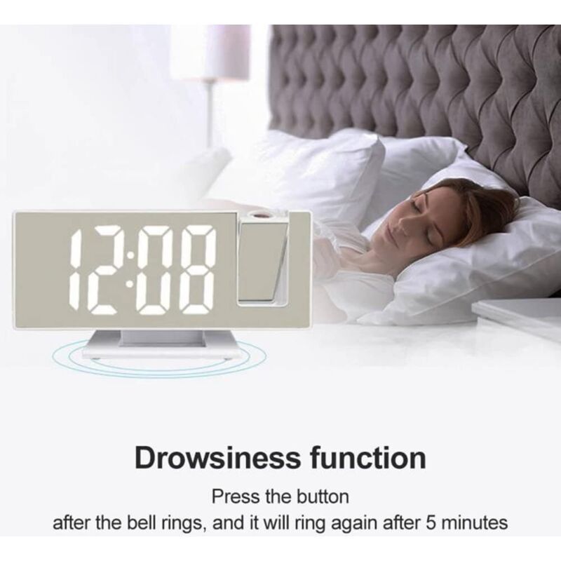 Reveil a Projection Digital LED Electronique with Floodlight of Temps Bedroom Chevet Horloge Muette