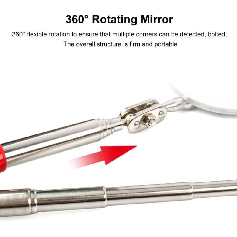 Telescopic Mirrors Black, Non-Slip Handle Telescopic Up to Inspection Mirror Adjustable Inspection Mirrors for Auto Repair, 73 cm