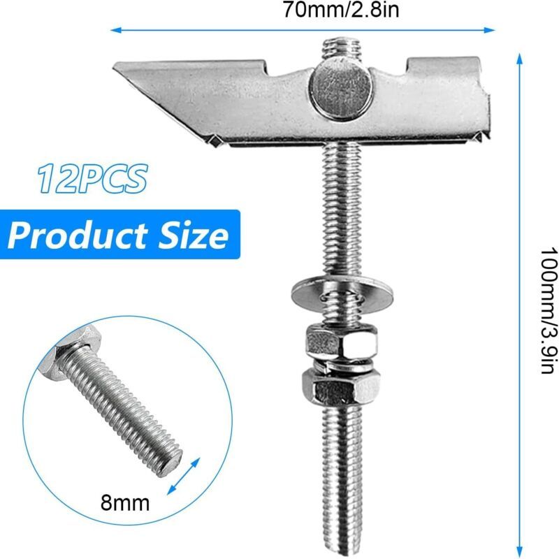 12 Pcs M8 Heavy Duty Toggle Anchors in Carbon Galvanized Steel Spring Anchors Ceiling Mounting for Hanging Heavy Objects on Drywall
