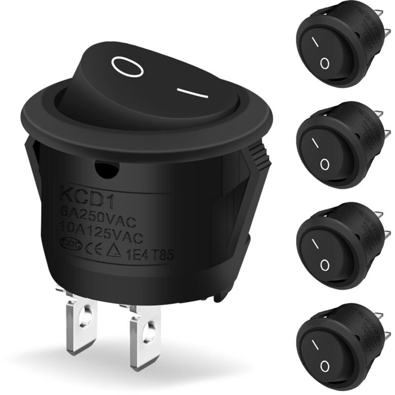 5 Pcs Interrupteurs a Bascule Ronds a 2 Broches ON and OFF Verrouillables with Auto Black, Bateau Appareils Menagers