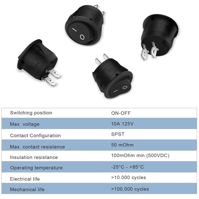 5 Pcs Interrupteurs a Bascule Ronds a 2 Broches ON and OFF Verrouillables with Auto Black, Bateau Appareils Menagers