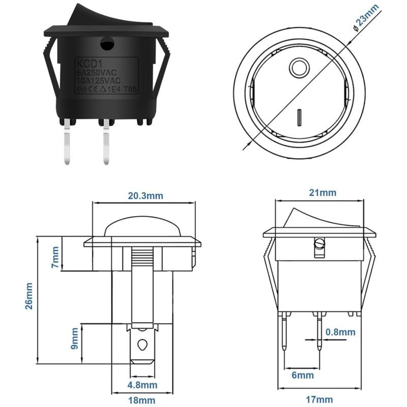 5 Pcs Interrupteurs a Bascule Ronds a 2 Broches ON and OFF Verrouillables with Auto Black, Bateau Appareils Menagers