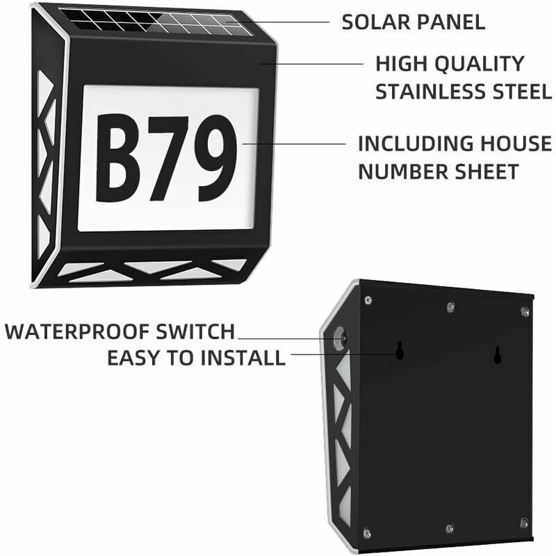 Number of Home Solar Light 8 Led of Home with Switch Crepuscular in Steel Stainless IP54 Waterproof Outdoor with Numbers 09 and Letters A