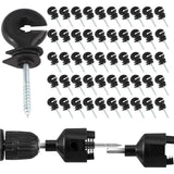 50 Pcs Annular Insulators for Electric Fencing Wood, Self-Attack Screw Insulators Accessories of Electric Fencing for Poles in and 1 Mandrel of