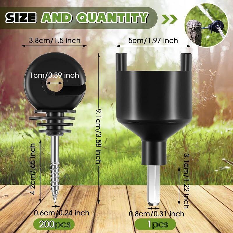50 Pcs Annular Insulators for Electric Fencing Wood, Self-Attack Screw Insulators Accessories of Electric Fencing for Poles in and 1 Mandrel of