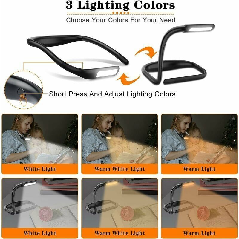 Neck Reading Lamp, 3 Colors the Tricot the Repair Flexible Arm Rechargeable, LED Reading Lamp Adjustable Brightness