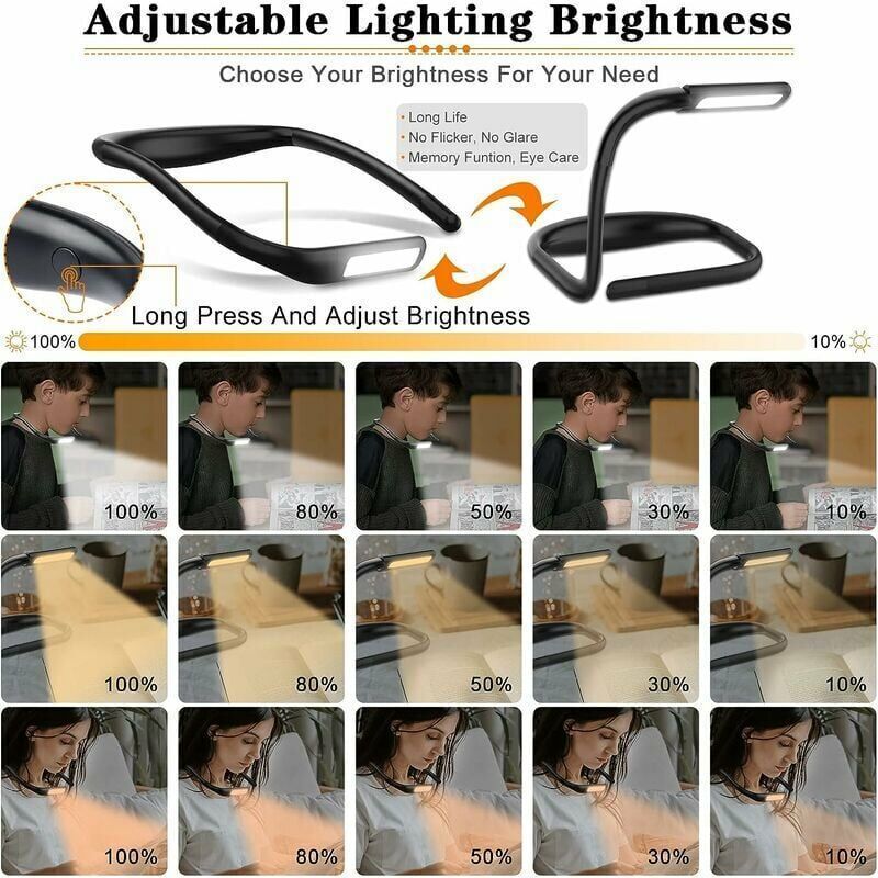 Neck Reading Lamp, 3 Colors the Tricot the Repair Flexible Arm Rechargeable, LED Reading Lamp Adjustable Brightness