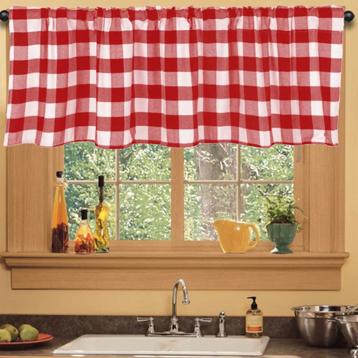 Plaid Window Valance Curtain, Farmhouse Kitchen Bedroom Living Room Decor, 15 x 55 in