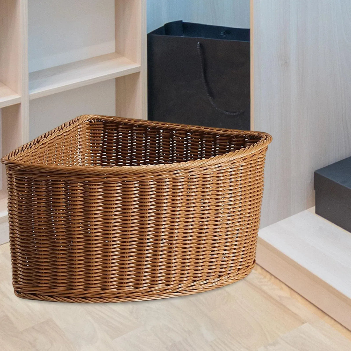 Triangular Imitation Rattan Corner Storage Basket for Bathroom Living Room Pantry Organizer