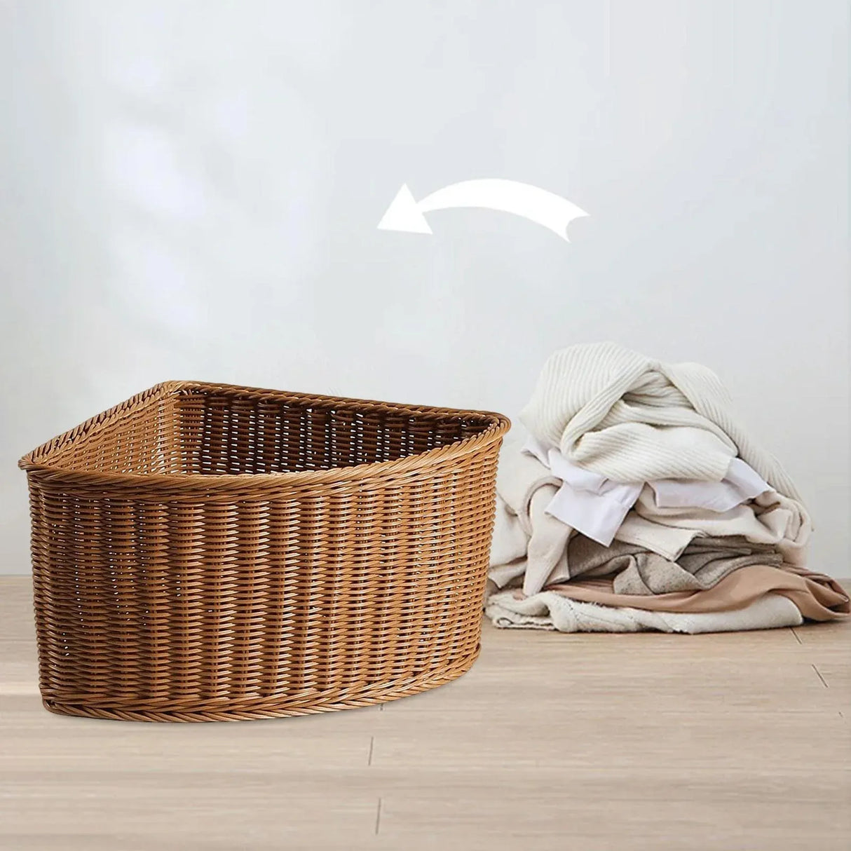 Triangular Imitation Rattan Corner Storage Basket for Bathroom Living Room Pantry Organizer