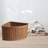 Triangular Imitation Rattan Corner Storage Basket for Bathroom Living Room Pantry Organizer - Close-Up Angle