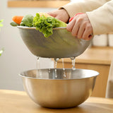 2 Pcs 304 Stainless Steel Colander With Mixing Bowl, Drainer Basket and Rinser for Pasta Rice Fruit, 18 cm - Side View