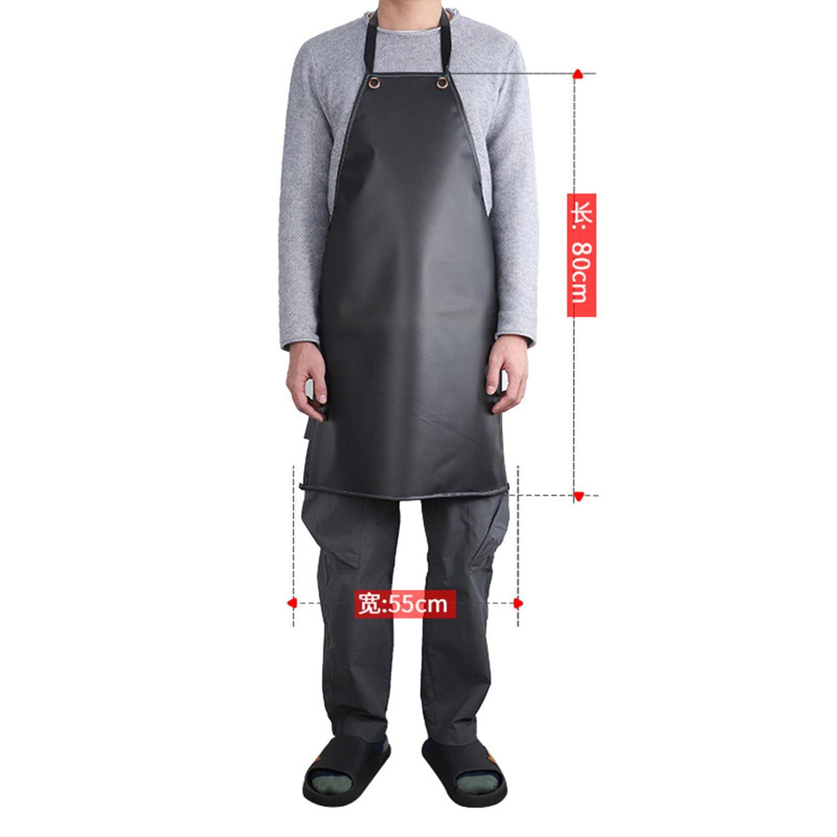 Black Waterproof PVC Apron, Heavy Duty Anti Corrosion Rubber Apron for Lab Cleaning Butcher and Barbecue, 80 x 55 cm