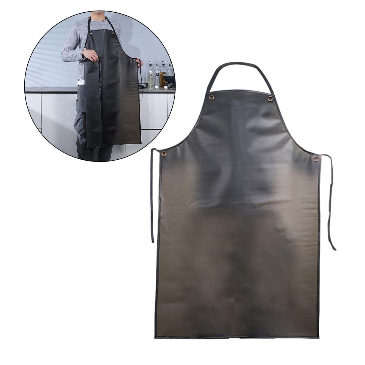 Black Waterproof PVC Apron, Heavy Duty Anti Corrosion Rubber Apron for Lab Cleaning Butcher and Barbecue, 80 x 55 cm
