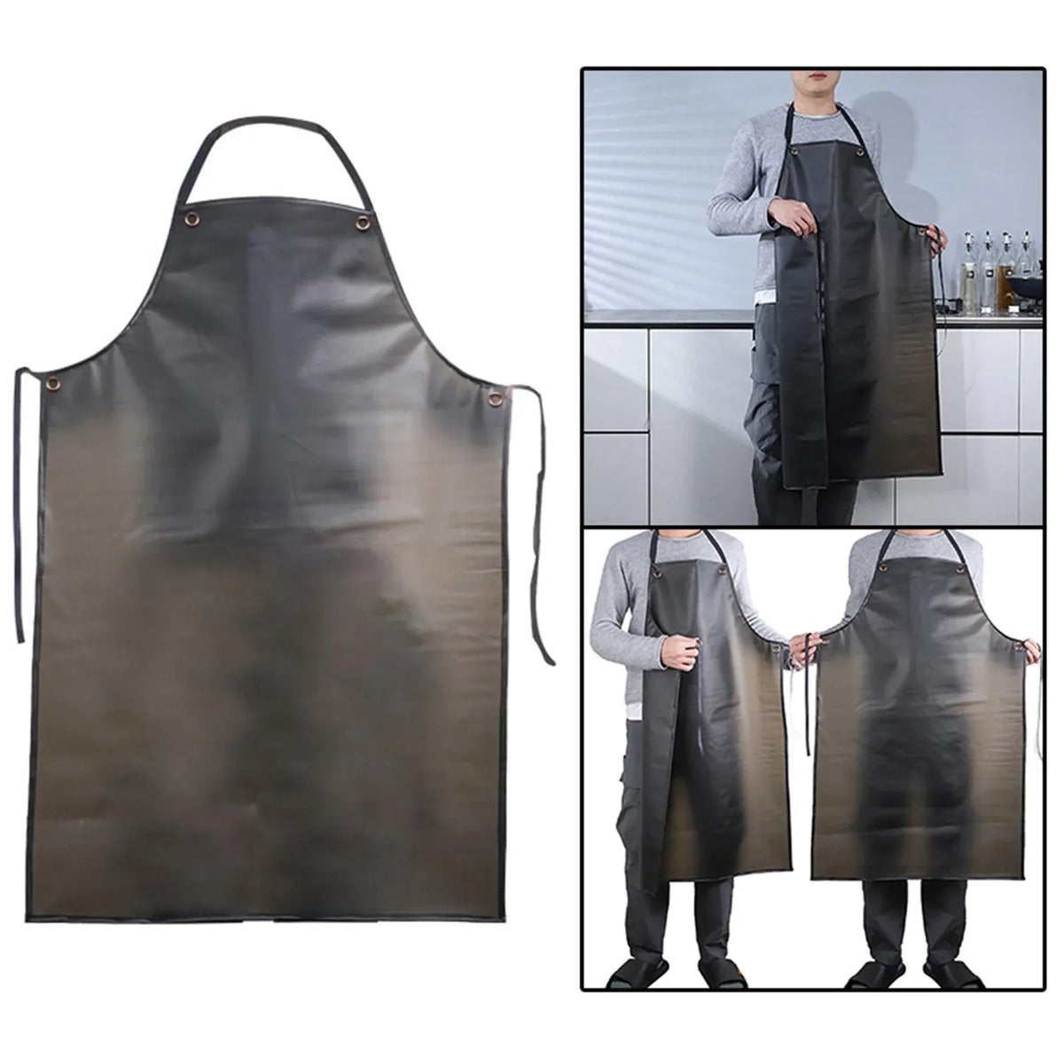 Black Waterproof PVC Apron, Heavy Duty Anti Corrosion Rubber Apron for Lab Cleaning Butcher and Barbecue, 80 x 55 cm
