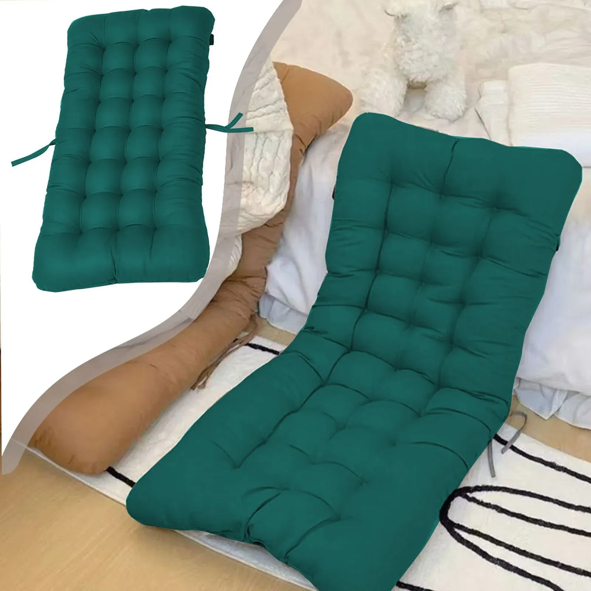 Outdoor Chair Seat Cushion With Ties, Tufted Patio Furniture Replacement Pad, 14 x 28 in