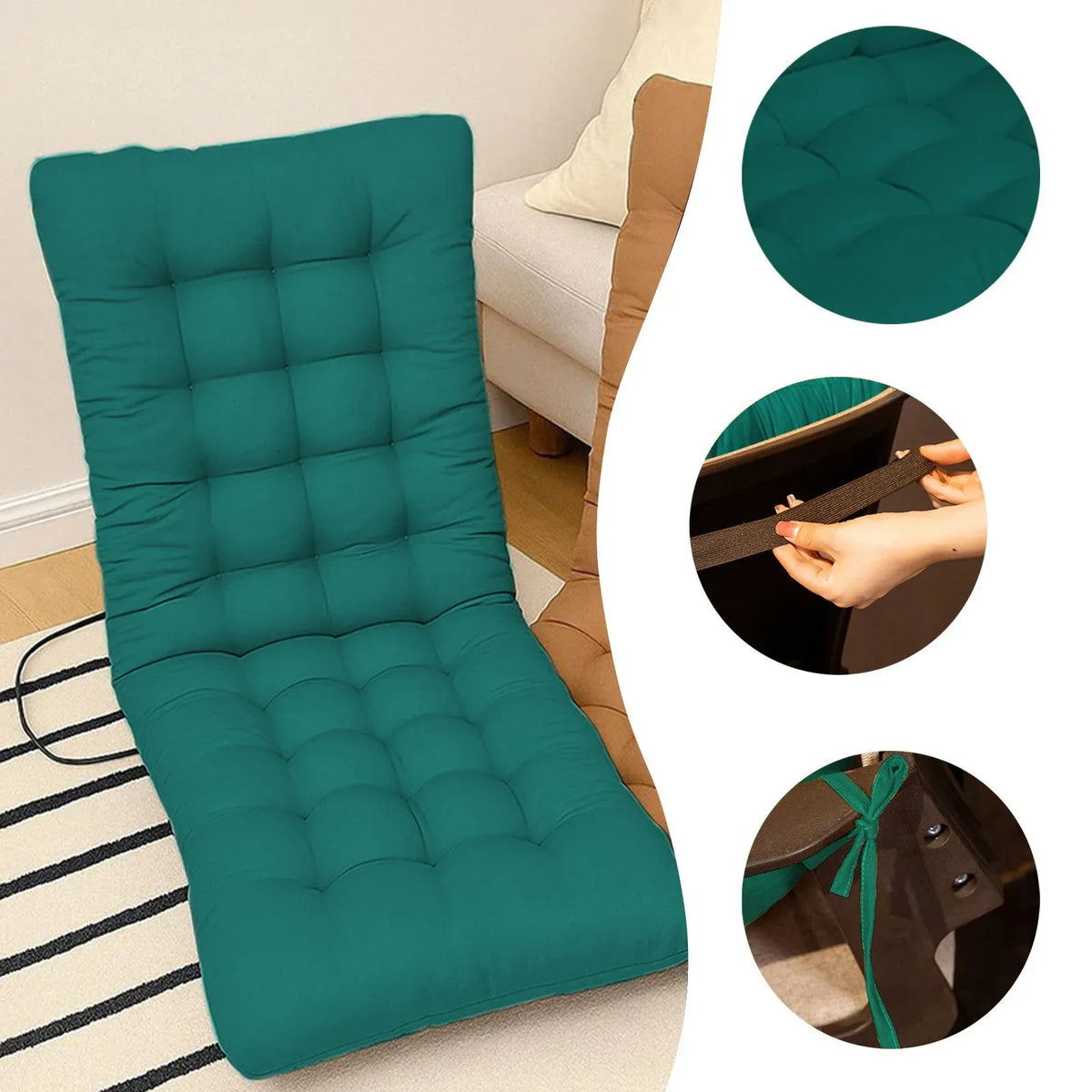 Outdoor Chair Seat Cushion With Ties, Tufted Patio Furniture Replacement Pad, 14 x 28 in