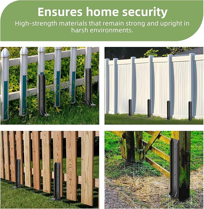 2 Piece Fence Post Repair Kit, Steel Brackets for Broken or Rotted Wooden Posts for Garden Yard Patio Fences