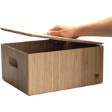 Bamboo Storage Box With Handles, Stackable Organizer Bin for Toys Bedding Clothes Closet Office Shelf, 14 x 11 x 6.5 in - Front View