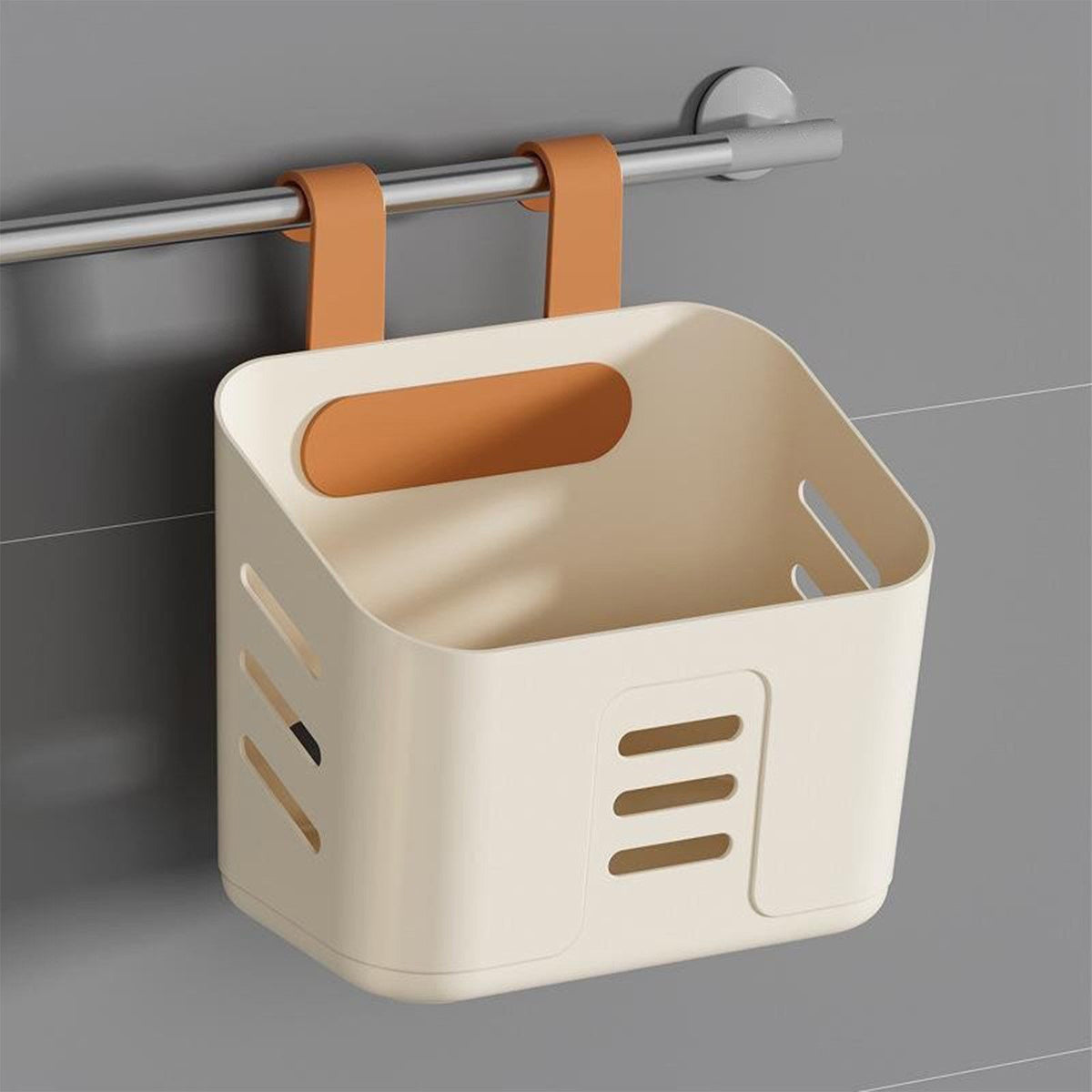 Poolside Storage Basket, Polypropylene Cup and Toy Bin for Above Ground Frame Pools, White Gray Yellow, 8.07 x 7.48 x 4.13 in