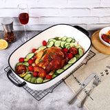 White Ceramic Rectangular Baking Dish, Oven Microwave Refrigerator Disinfection Cabinet and Dishwasher Safe Casserole Pan, 6 Quart, 16 x 11 in - Front View