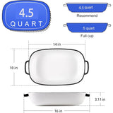 White Ceramic Rectangular Baking Dish, Oven Microwave Refrigerator Disinfection Cabinet and Dishwasher Safe Casserole Pan, 6 Quart, 16 x 11 in - Side View