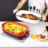 White Ceramic Rectangular Baking Dish, Oven Microwave Refrigerator Disinfection Cabinet and Dishwasher Safe Casserole Pan, 6 Quart, 16 x 11 in - Top-Down View