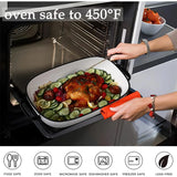 White Ceramic Rectangular Baking Dish, Oven Microwave Refrigerator Disinfection Cabinet and Dishwasher Safe Casserole Pan, 6 Quart, 16 x 11 in - Rear View