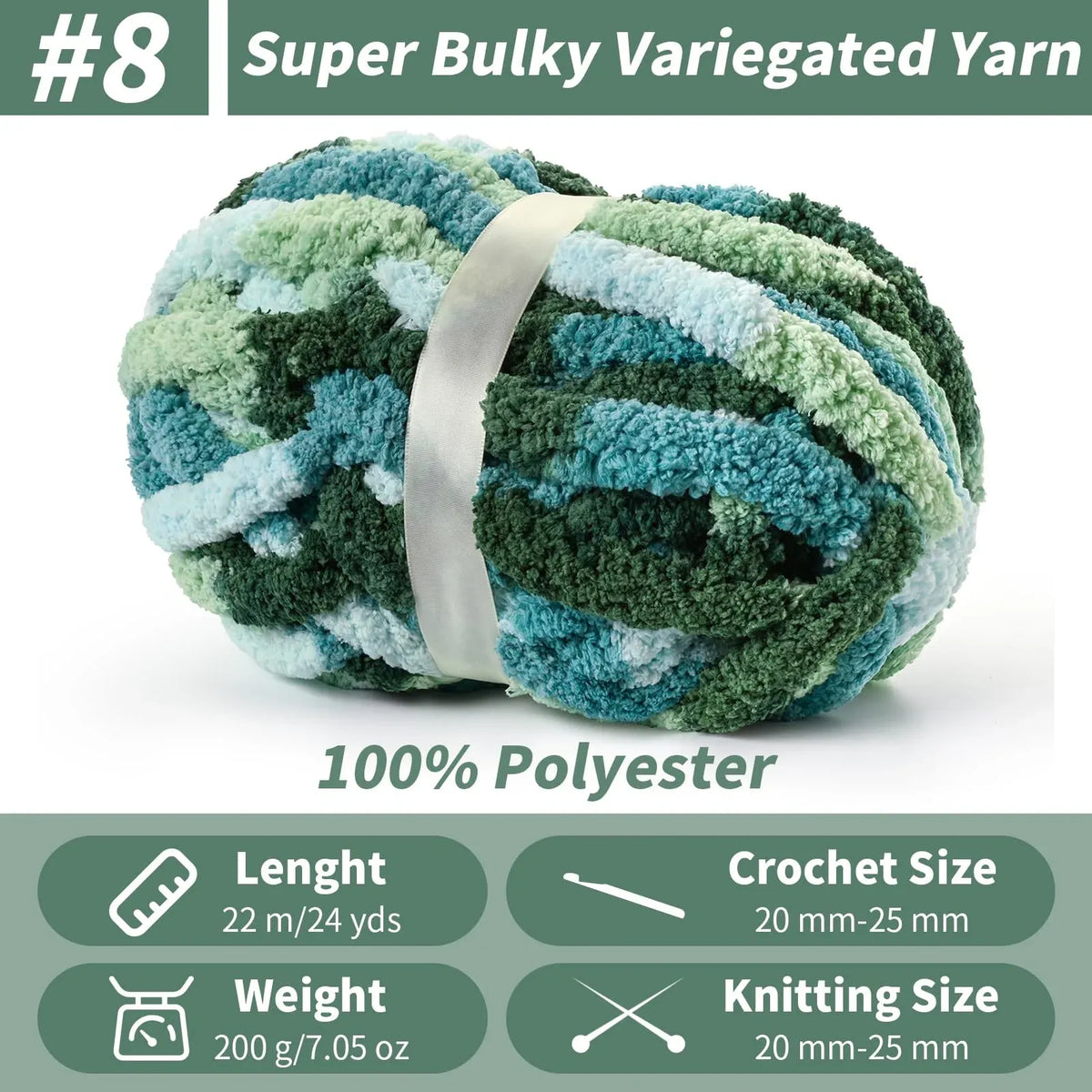 10 Pack Blue White Chunky Chenille Yarn, Super Bulky Variegated Blanket Yarn for Crochet and Hand Knitting, 25m, 70.5 oz