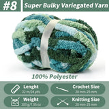 10 Pack Blue White Chunky Chenille Yarn, Super Bulky Variegated Blanket Yarn for Crochet and Hand Knitting, 25m, 70.5 oz
