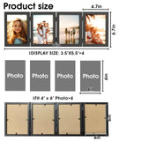 4 Panel Black Folding Hinged Picture Frame, Rustic Wood Tabletop Family Photo Collage Stand, 5 x 6 in - Front View
