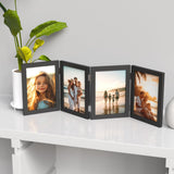 4 Panel Black Folding Hinged Picture Frame, Rustic Wood Tabletop Family Photo Collage Stand, 5 x 6 in - Rear View