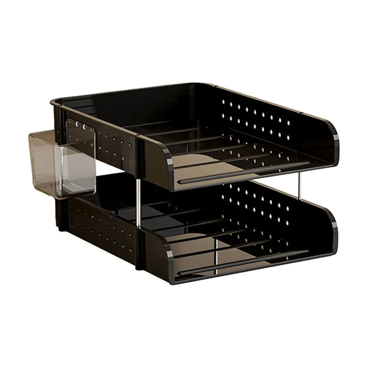 2 Tier Desktop File Organizer, Black Stackable Letter Tray and Office Supplies Holder for Home Office