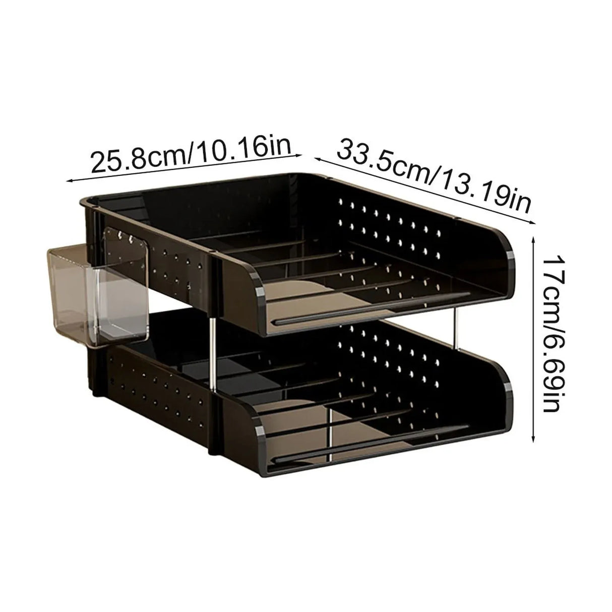 2 Tier Desktop File Organizer, Black Stackable Letter Tray and Office Supplies Holder for Home Office