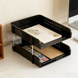 2 Tier Desktop File Organizer, Black Stackable Letter Tray and Office Supplies Holder for Home Office - Top-Down View