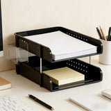 2 Tier Desktop File Organizer, Black Stackable Letter Tray and Office Supplies Holder for Home Office