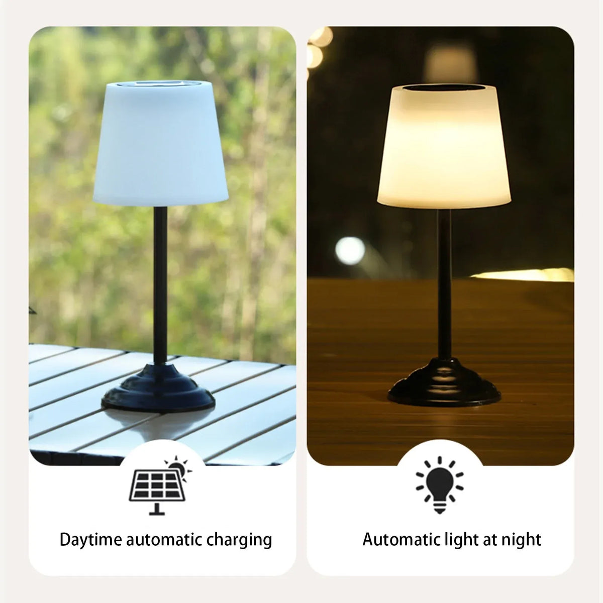 Waterproof Solar Table Lamp, Rechargeable Wireless Outdoor Light for Desk Patio Garden Yard and Room Decor